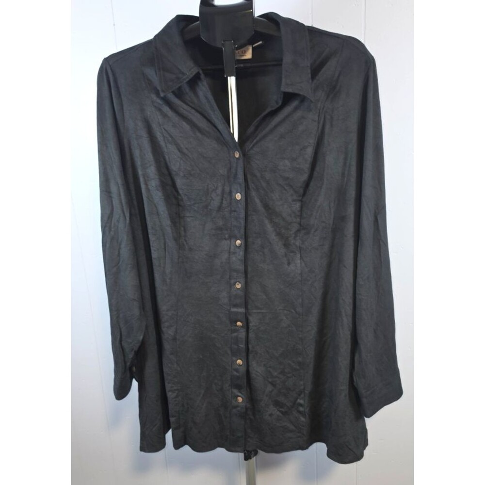 Denim & Co Denim & Company Black Moleskin Shirt Button Front Top Size 2X